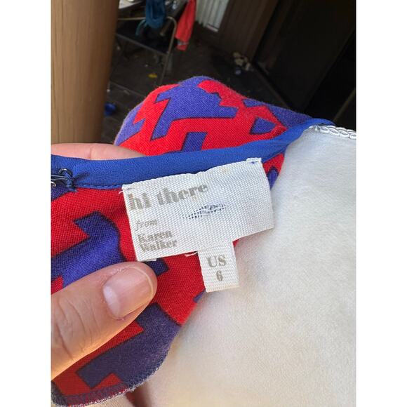 Anthropologie / Karen Walker Navy Red Houndstooth Drop Waist Mini Dress - 6 - Picture 6 of 8